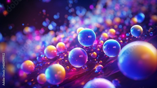 Spectral Liquid Dreamscape: 3D Rendered Liquid Bubbles Floating in an Ethereal Rainbow Fantasy 