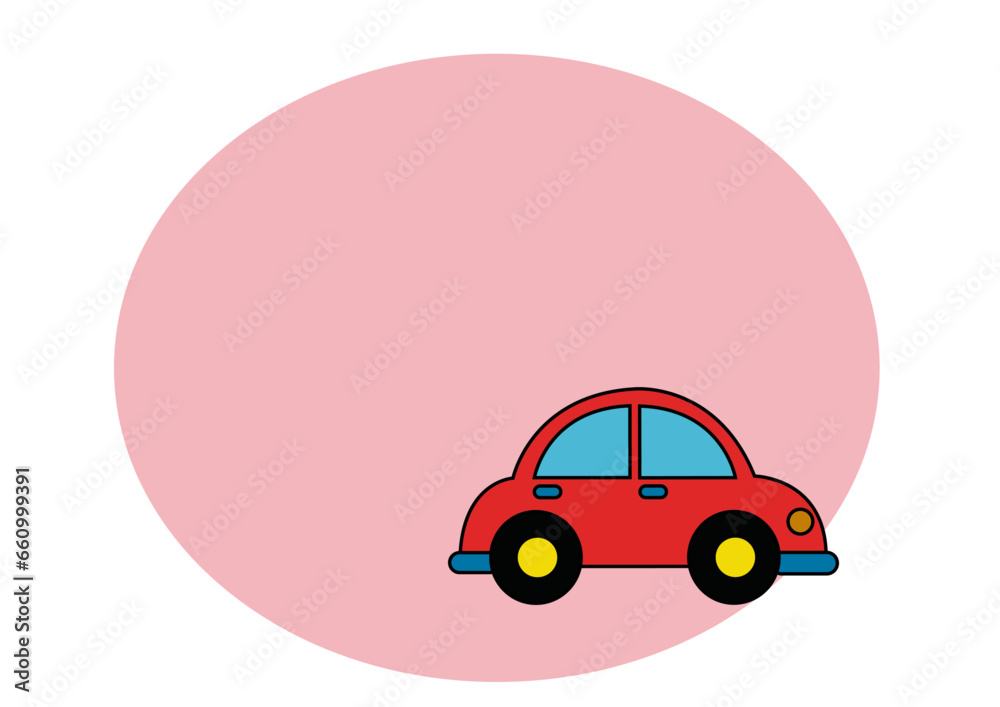 Dibujo infantil coche rojo sobre fondo de color