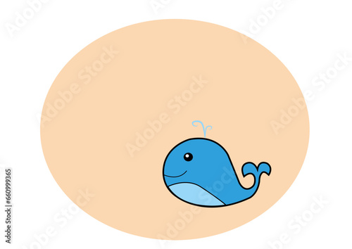 Dibujo infantil ballena azul sobre fondo de color