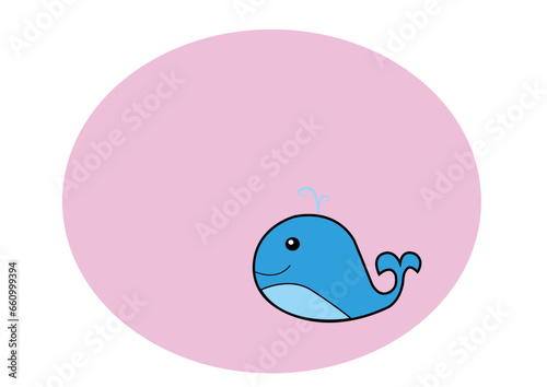 Dibujo infantil ballena azul sobre fondo de color