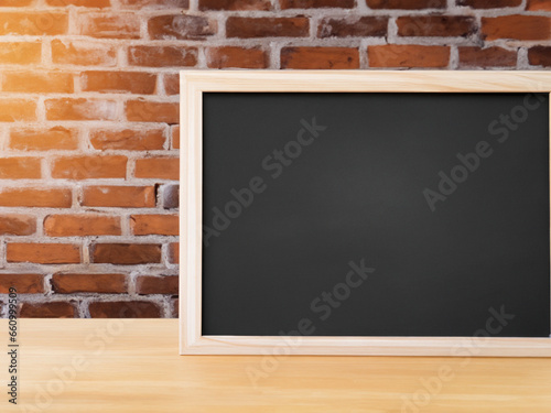blackboard on brick wall background, mock up for your text