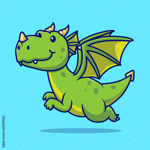 Cute Dragon Flying Cartoon Vector Icon Illustration. Animal Nature Icon Concept Isolated Premium Vector. Flat Cartoon Style