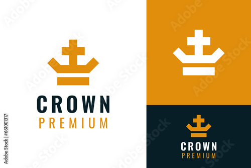 Simple Premium Golden Crown Cross Faith Spirit Hope Logo Design Branding Template