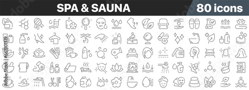Spa and sauna line icons collection. Big UI icon set in a flat design. Thin outline icons pack. Vector illustration EPS10