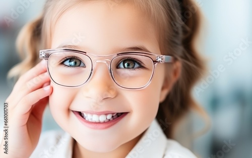 young girl trying new glasses 