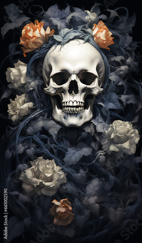 skull and florals - generative ai