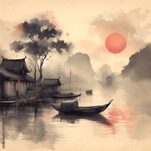 sunset over the river