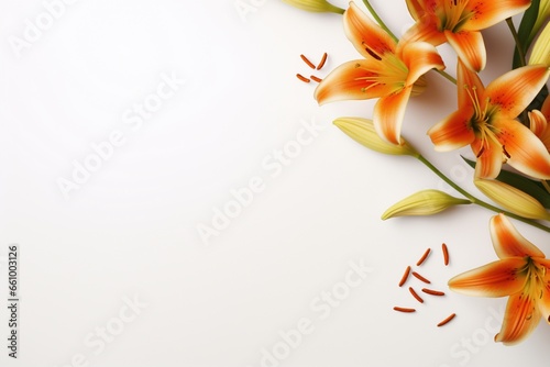 Tableau sur toile Lillies on White with Copy Space