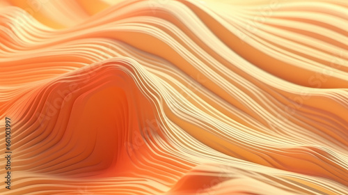 An intriguing orange-yellow 3D topographic line contour map background adorned with wave-like patterns, delivering a visually captivating geospatial aesthetic. © DigiArtStudio