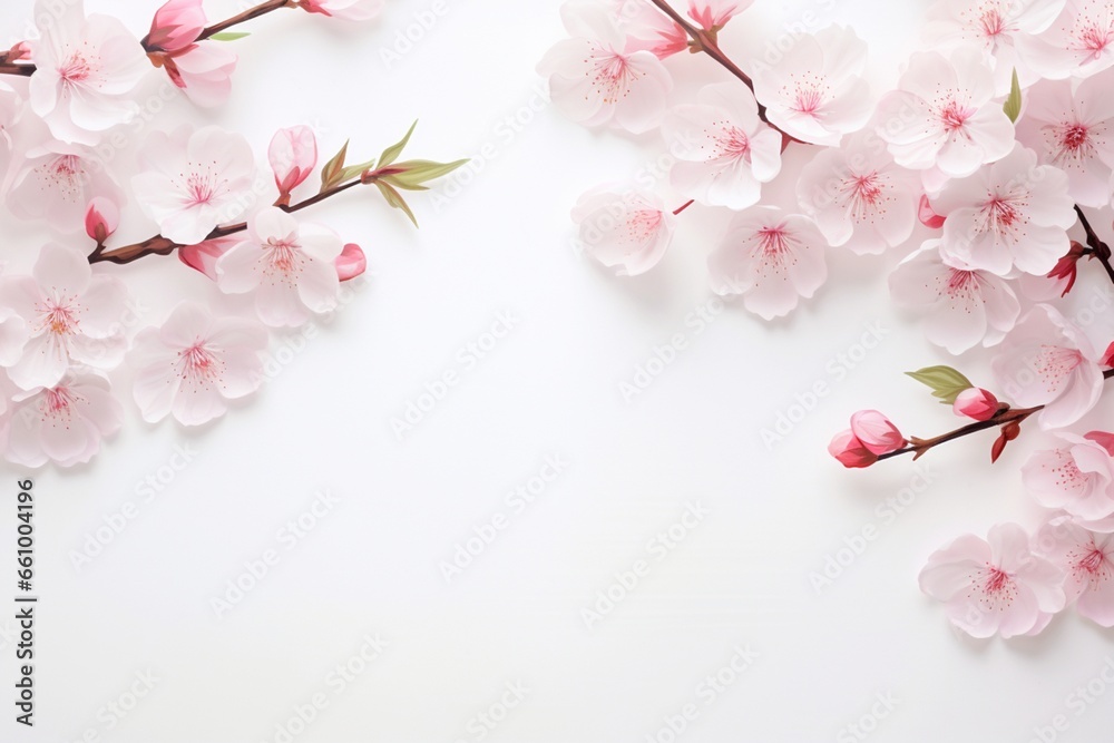 Cherry Blossoms on White with Copy Space 