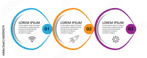 infographic template design, minimalist concept, interconnected circles with 3 steps, lines and colors in each step, good for your business presentation