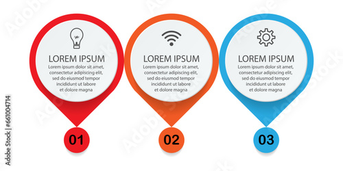 infographic template design, minimalist concept, interconnected circles with 3 steps, lines and colors in each step, good for your business presentation