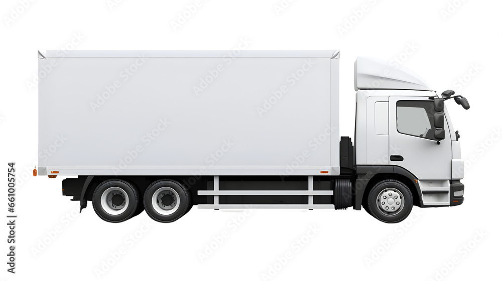 white cargo truck on clear PNG background . generated by AI