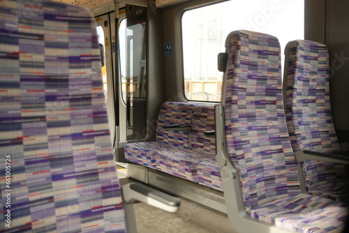 Canvas Print Interior seating on an empty carriage of the Elizabeth Line, demonstrating the u