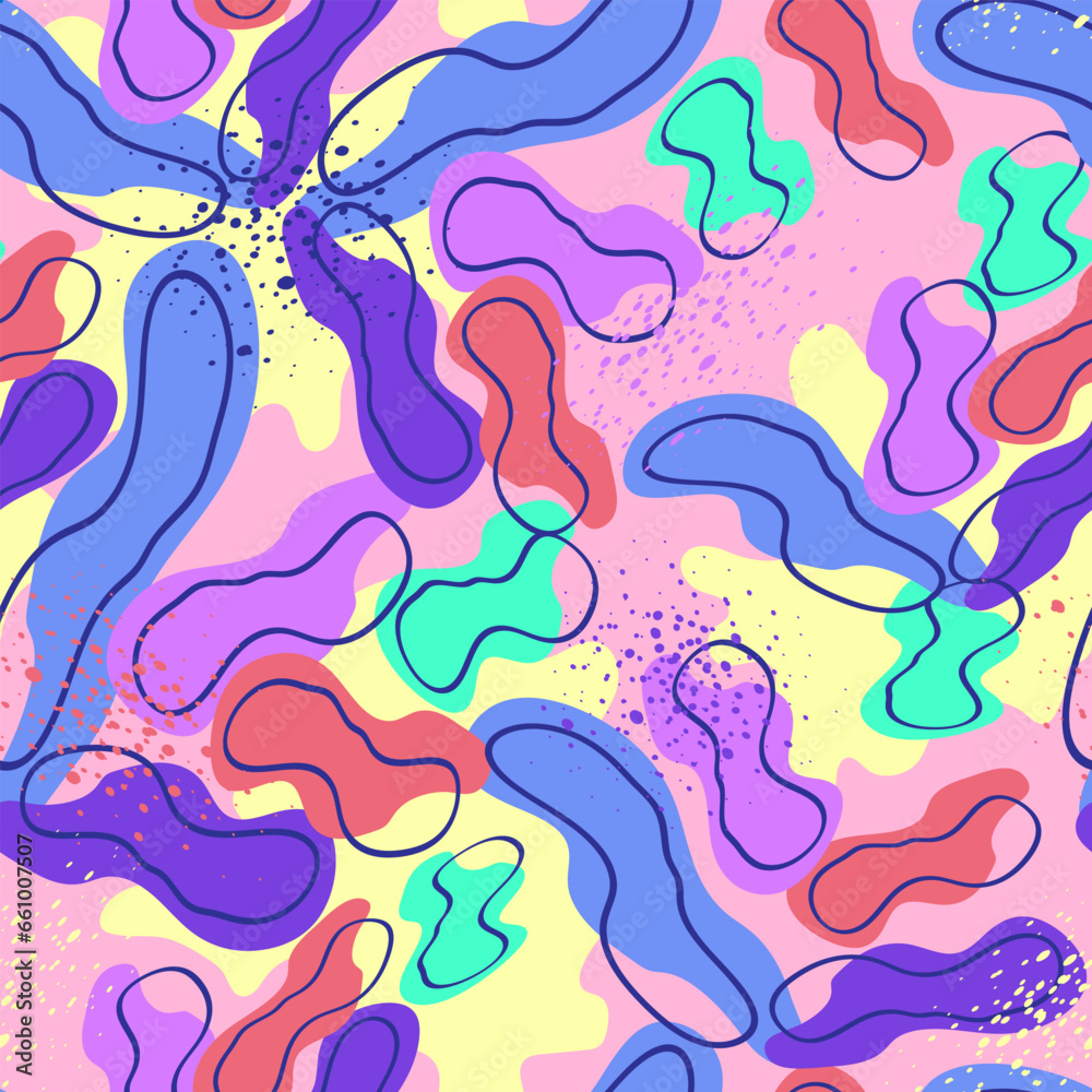 Abstract seamless colorful artwork with hand drawn floral patterns