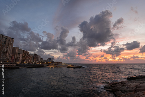 Spectacular sunset sky with clouds in Alexandria Egypt