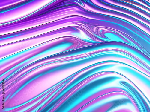Holographic chrome gradient waves abstract background. Liquid surface  ripples  reflections. 3d render 