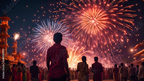 Fireworks, Photograph people's silhouettes against the backdrop of a dazzling Diwali fireworks display 2