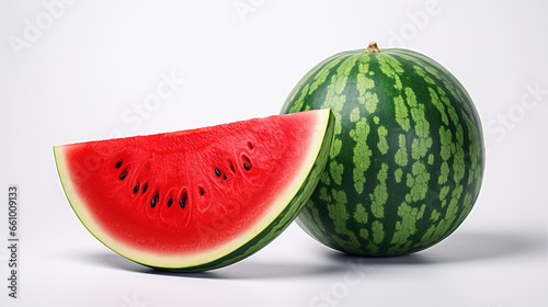 Watermelon and halved watermelon, on white background.