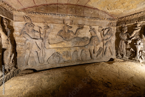 Inside view in the ancient  Catacombs of Kom el Shoqafa Alexandria Egypt