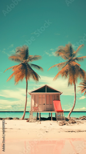 beach hut,Tropical Tranquility: A Stilt House Amidst Palm Paradise,beach with palm trees,beach © Moon