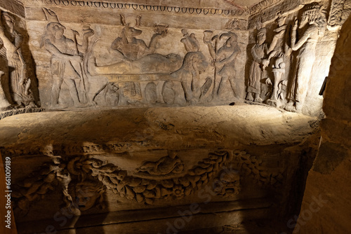 Inside view in the ancient  Catacombs of Kom el Shoqafa Alexandria Egypt photo