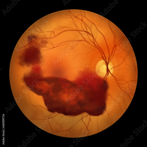Obraz na plátně Vitreous hemorrhage as observed during ophthalmoscopy, illustration