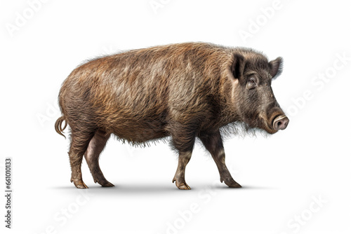 wild boar isolated on white,Majestic Stance: A Wild Boar in Profile,wild boar isolated on white background