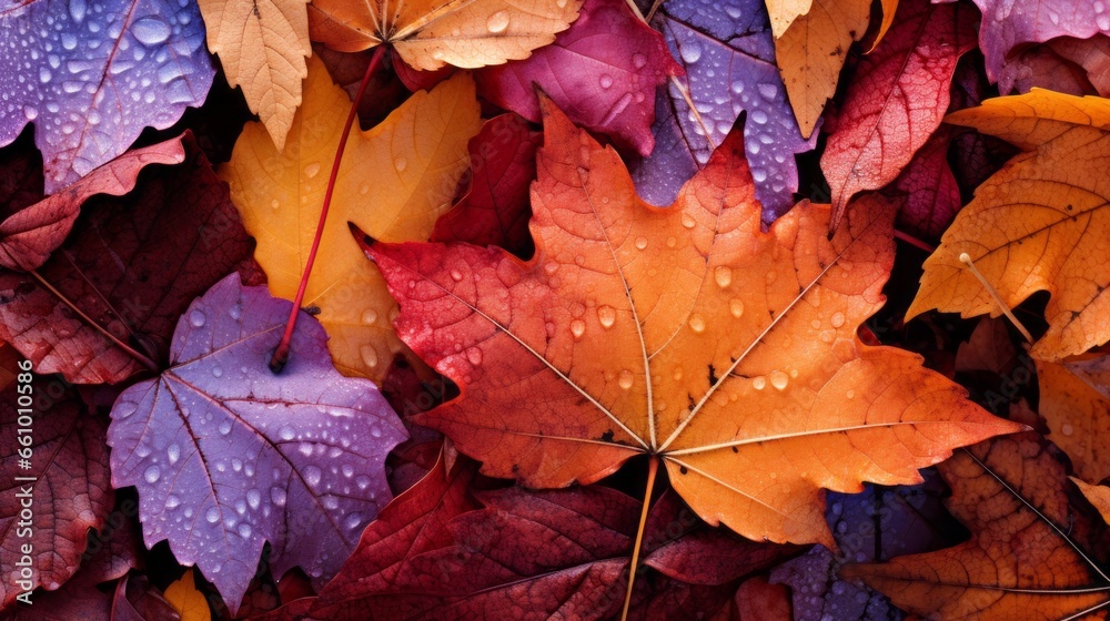close up of autumn maple leafs with water drops close up of autumn maple leafs with water drops