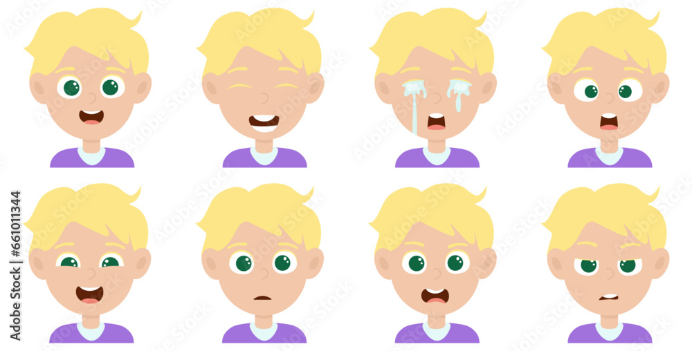 Cute little blonde hair boy avatar with different facial expression Cute little blonde hair boy avatar with different facial expression