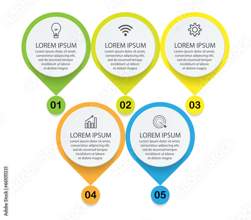 infographic template design, minimalist concept, interconnected circles with 9 steps, lines and colors in each step, good for your business presentation