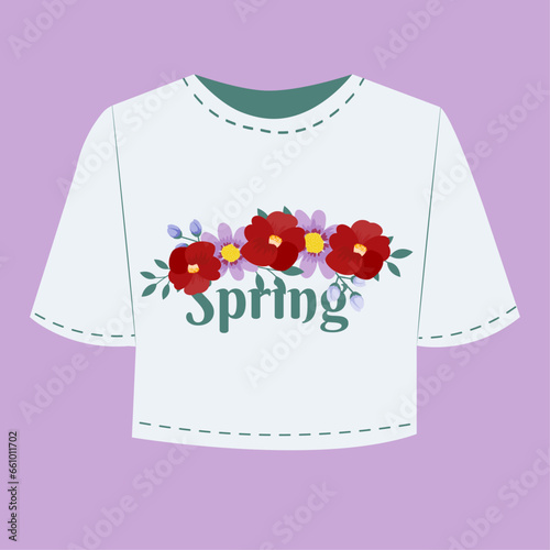 T-Shirt Illustration with Spring and Flowers