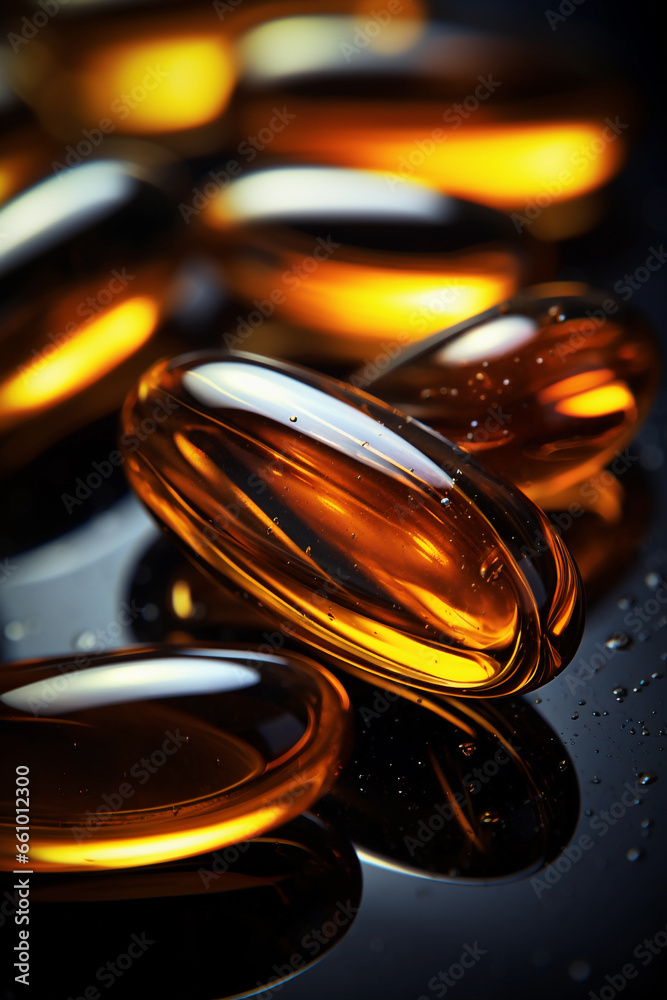 Close up of fish oil capsules Close up of fish oil capsules