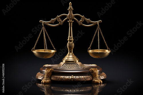 Scales of justice isolated on black background photo