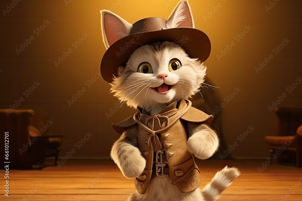 Petfluencers: The Adorable Cat's Quest to Become a Musketeer on Brown Background