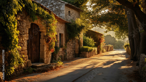 A cozy street with old houses in the province of a European city