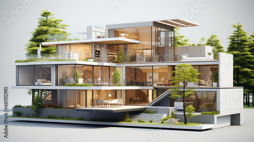 Modern home cross section 3d rendering photo