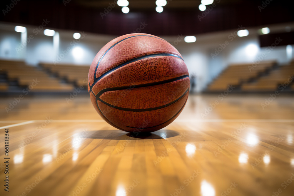 Basketball on the shiny floor at the gymnasium Basketball on the shiny floor at the gymnasium
