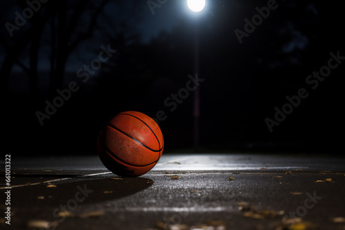 Basketball on the shiny floor at the gymnasium