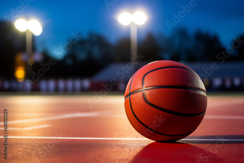 Basketball on the shiny floor at the gymnasium