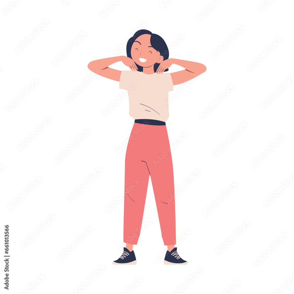 Woman Engaged in Sport Activity Doing Physical Exercise Vector Illustration