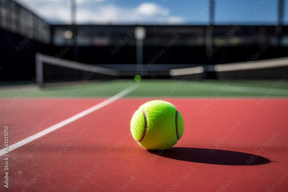 Tennis ball on court, natural lighting, realistic image