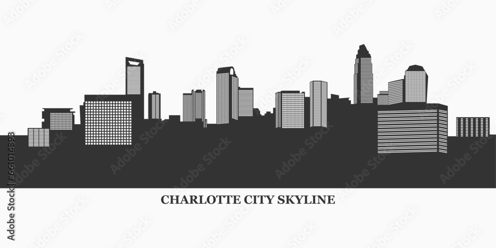 Charlote city skyline silhouette. North Carolina skyscraper high building in vector