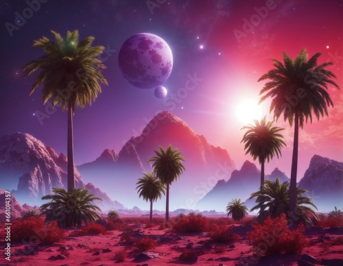 night sky and palm trees