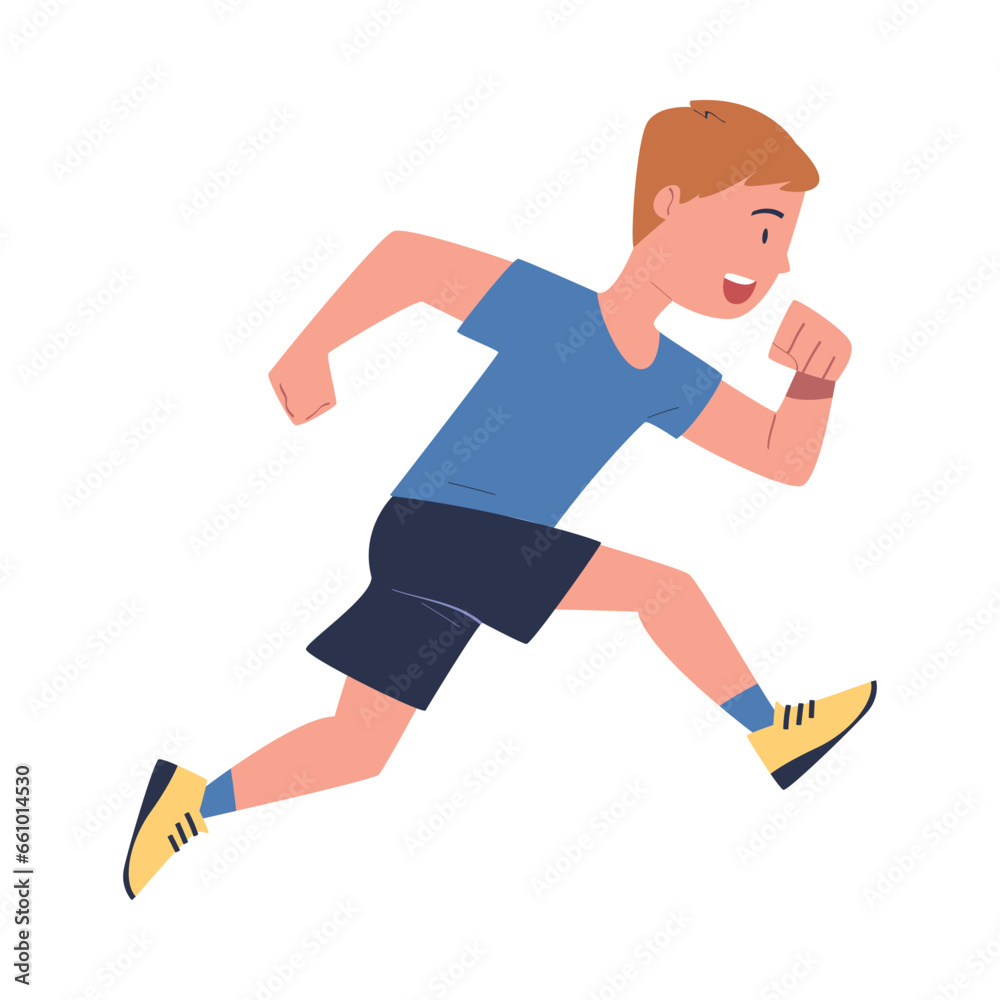 Teen Boy Running Engaged in Sport Activity Doing Physical Exercise Vector Illustration