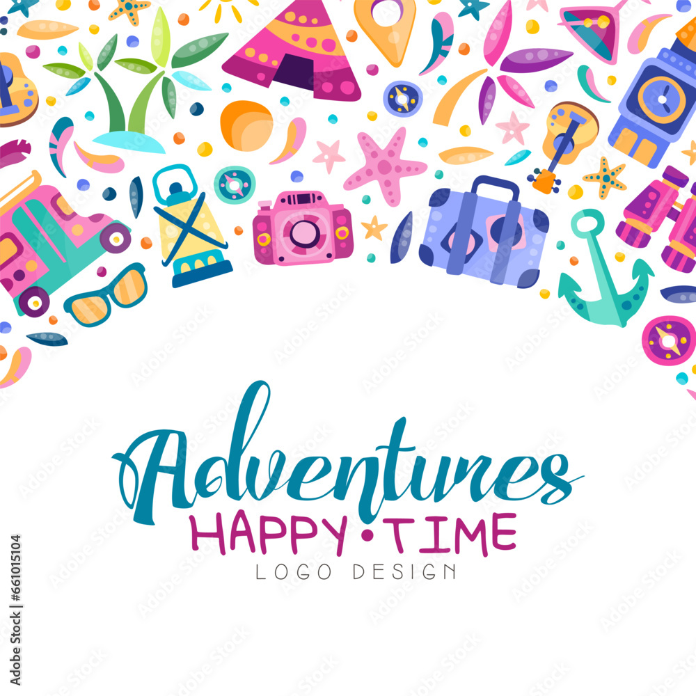 Travel and Adventure Banner Design with Journey Symbol Vector Template