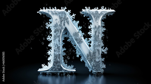 Snow font 3d rendering letter N