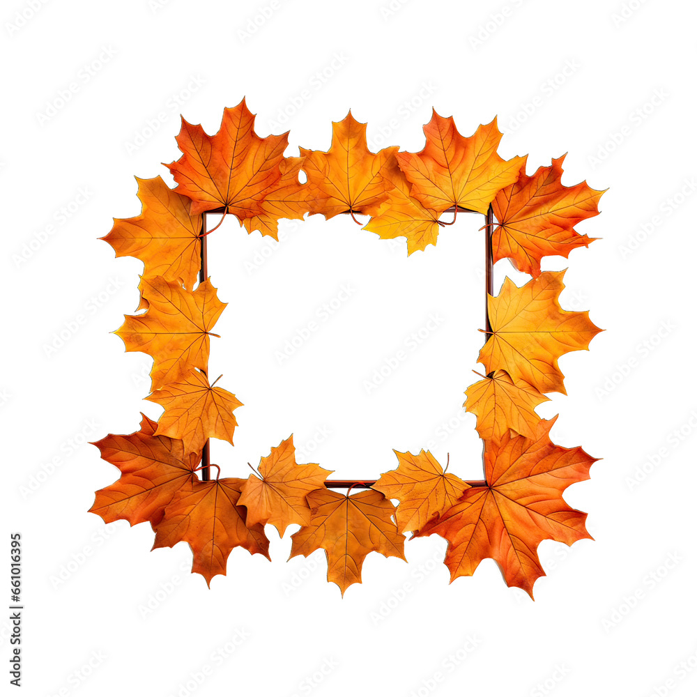 Fototapeta premium Picture frame made of orange maple leaves,