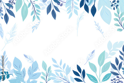 White space framed and surrounded by detailed blue leaves and delicate botanical designs