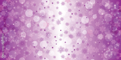 Vector seamless pattern with snoflakes and stars on a rose gradient background with bokeh